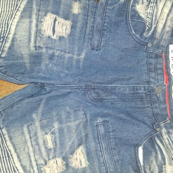 Encrypted men's blue washed denim jean shorts Distressed 38 - Picture 3 of 8